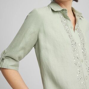 NEW with tags CHICOS Sage Green Linen Embellished Midi Dress Size 6 Chicos 0.5